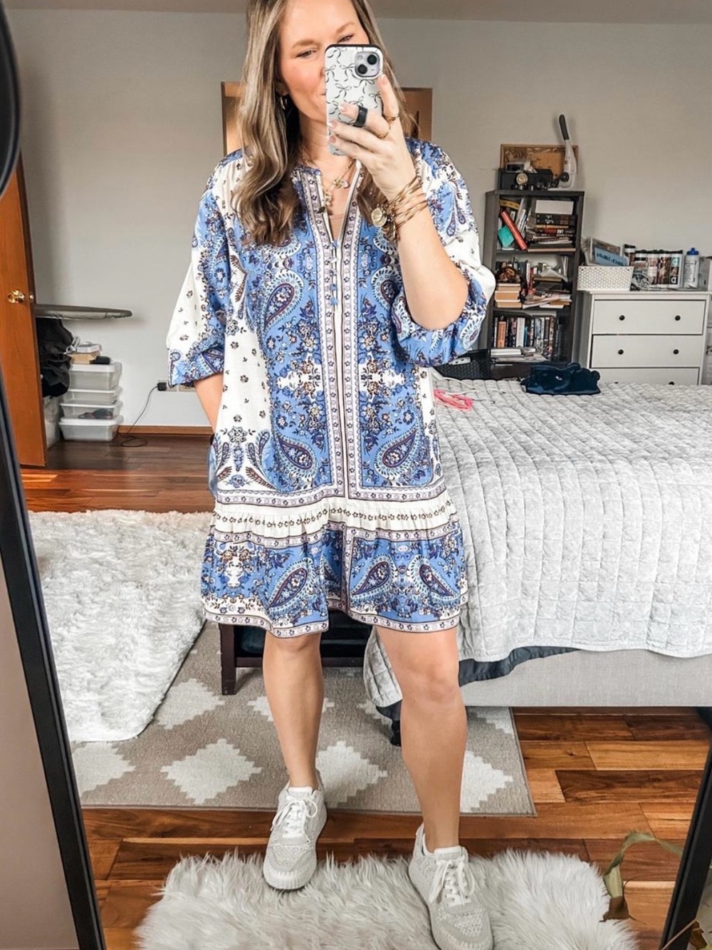 LOFT Blue and White Paisley Pocketed Dress